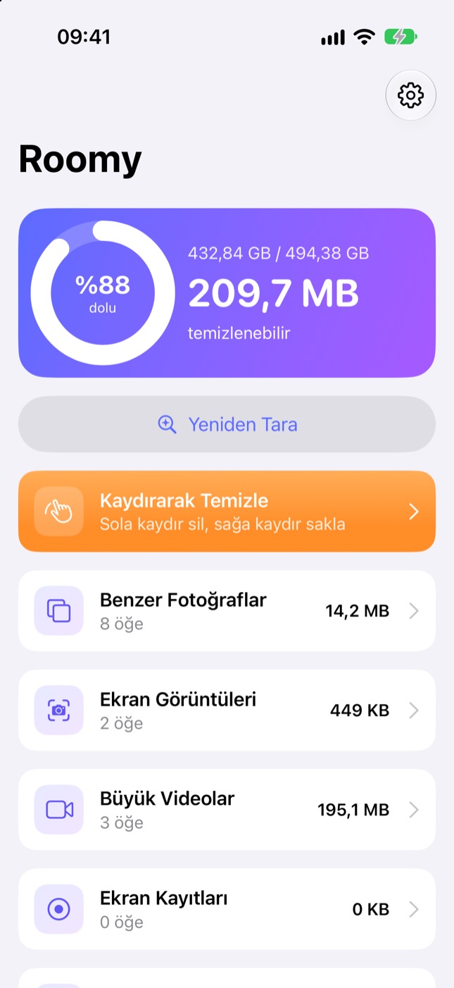 Tek dokunuşla ne kadar yer açılır