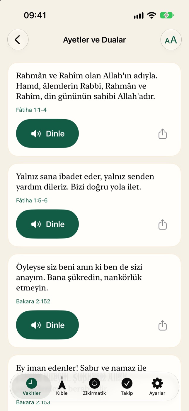 Ayetler ve dualar, sesli
